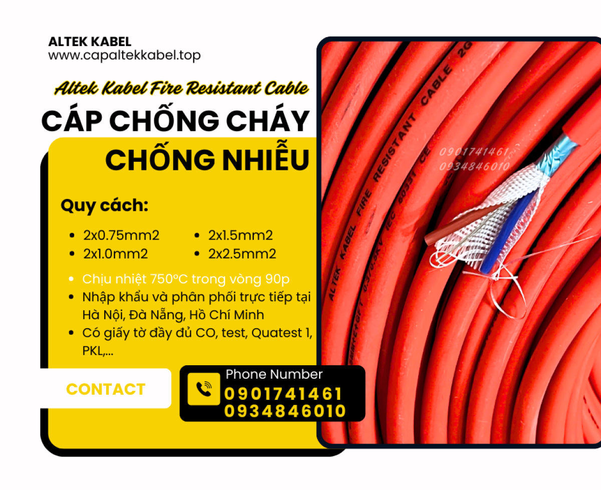 Cáp báo cháy 2x16AWG chống cháy chống nhiễu Altek kabel có kiểm định