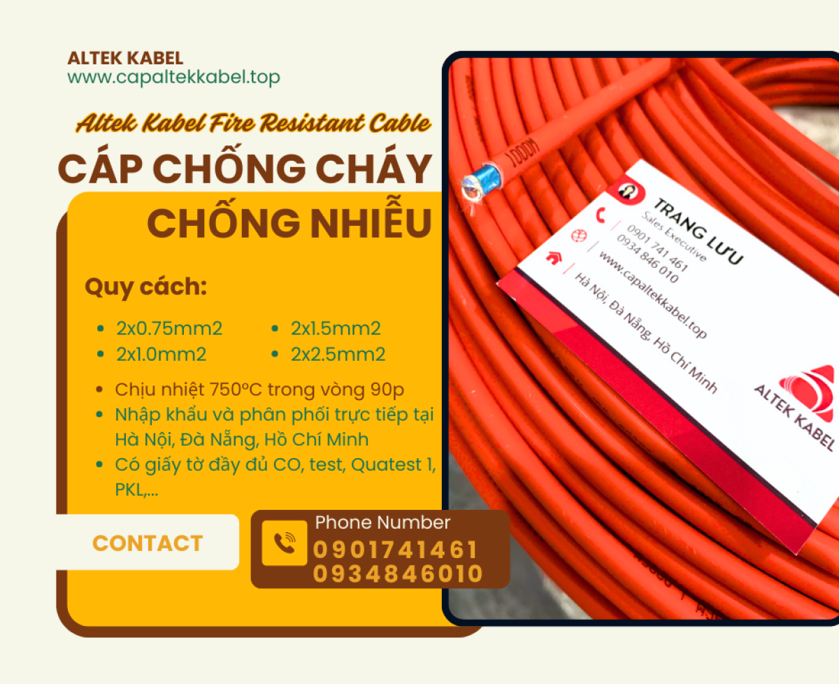 Cáp báo cháy 2x16AWG chống cháy chống nhiễu Altek kabel có kiểm định