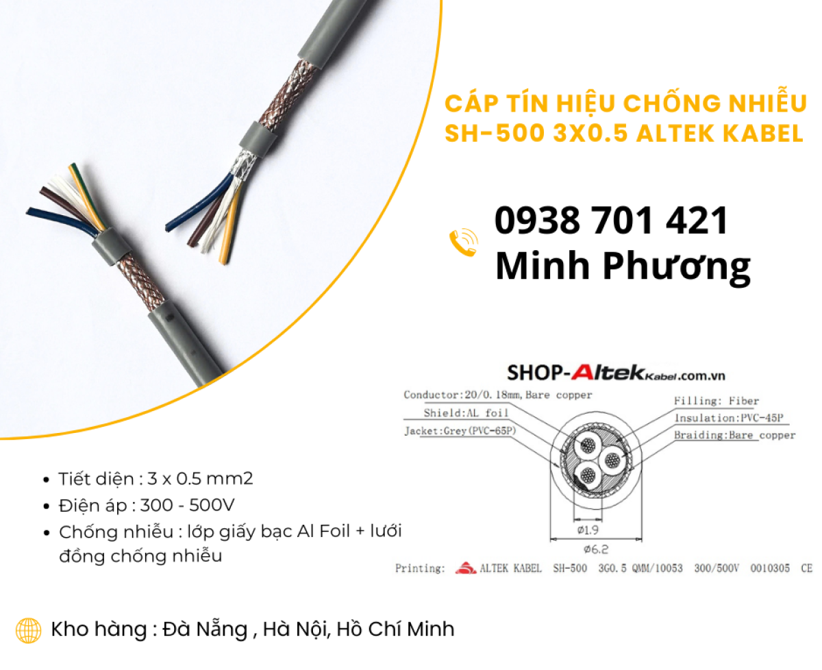 Cáp tín hiệu chống nhiễu SH-500 3x0.5 sẵn kho Đà Nẵng, Hà Nội, Hồ Chí Minh