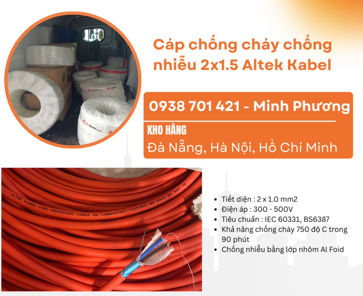 Cáp chống cháy chống nhiễu 2x1.5 Altek Kabel Bình Định, Phú Yên, Khánh Hòa