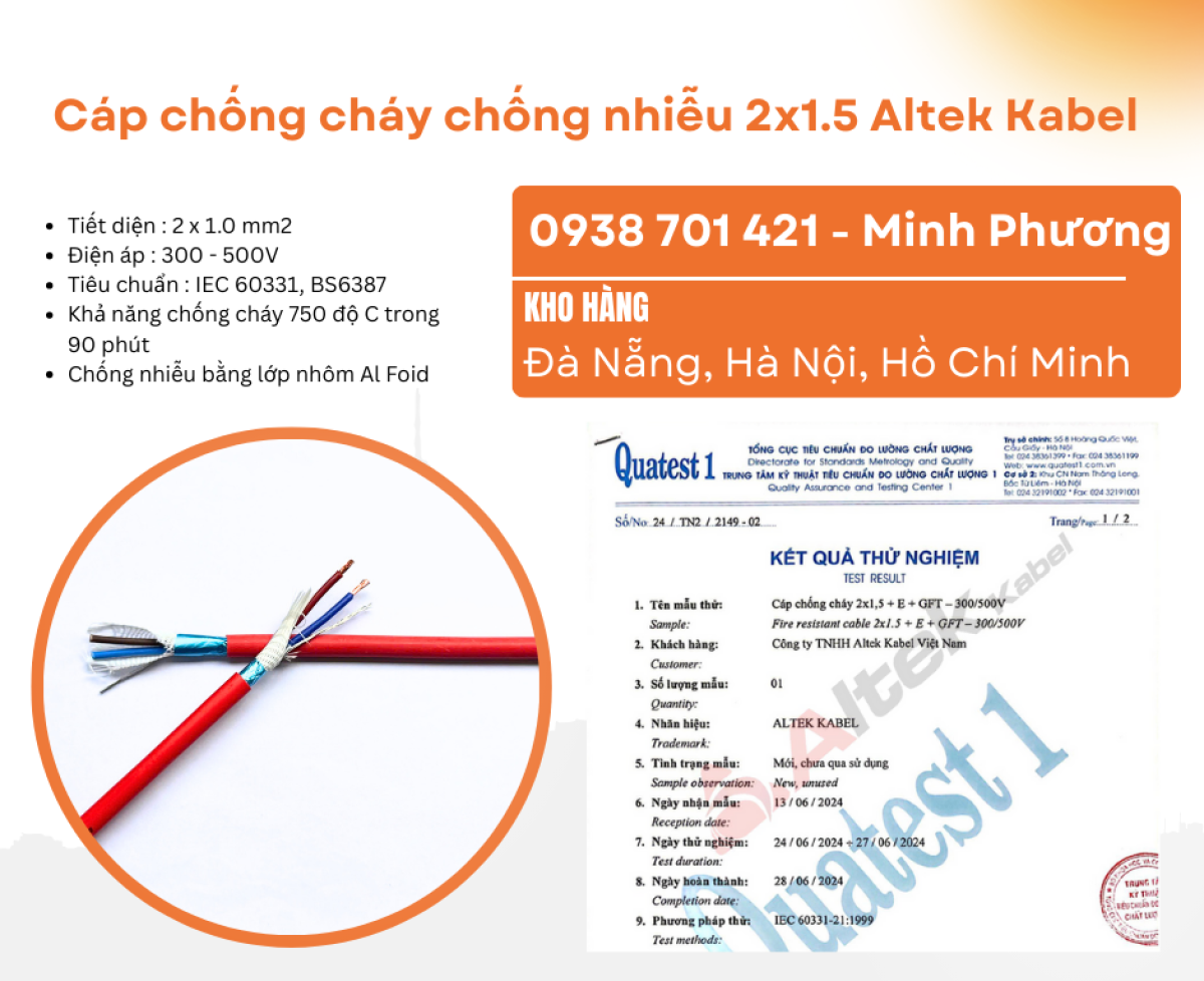 Cáp chống cháy chống nhiễu 2x1.5 Altek Kabel Bình Định, Phú Yên, Khánh Hòa