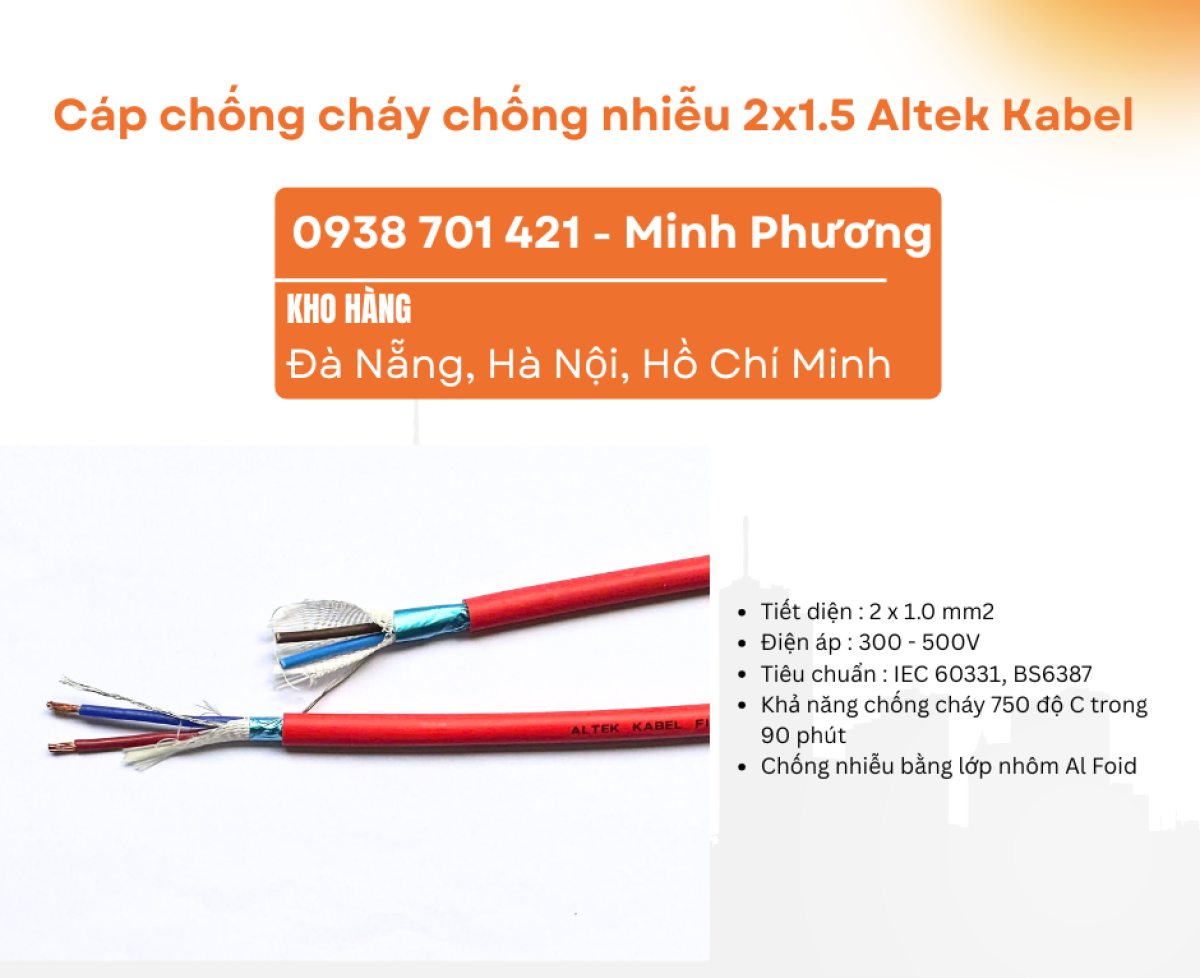 Cáp chống cháy chống nhiễu 2x1.5 Altek Kabel Bình Định, Phú Yên, Khánh Hòa