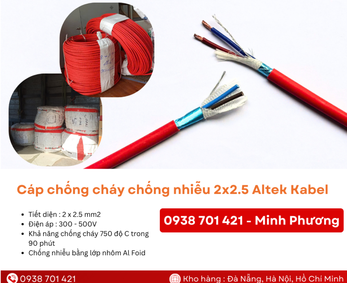 Cáp chống cháy chống nhiễu 2x2.5mm2 chính hãng Quảng Ngãi, Bình Định, Phú Yên