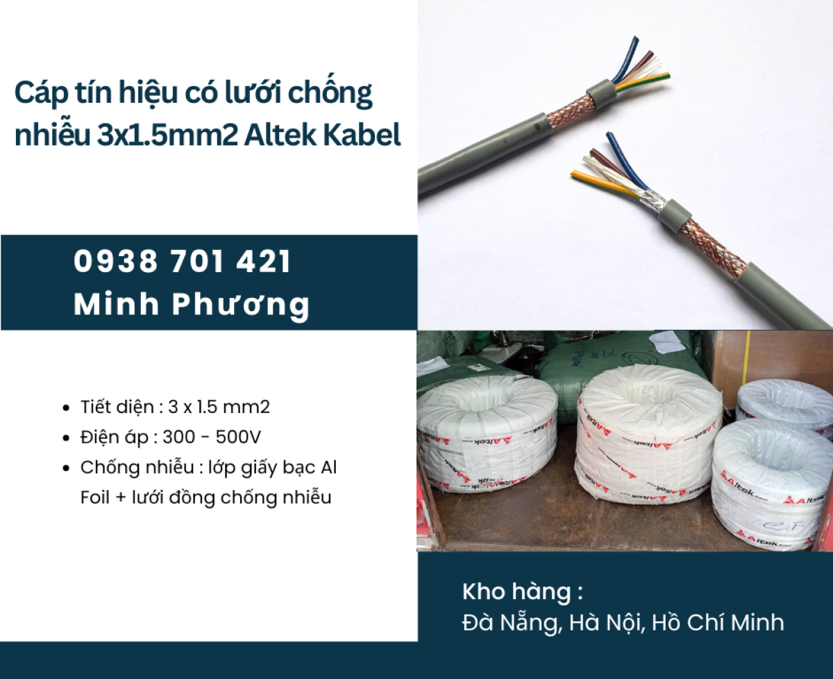 Cáp tín hiệu có lưới chống nhiễu 3x1.5mm2 chính hãng Altek Kabel hỗ trợ giao toàn quốc