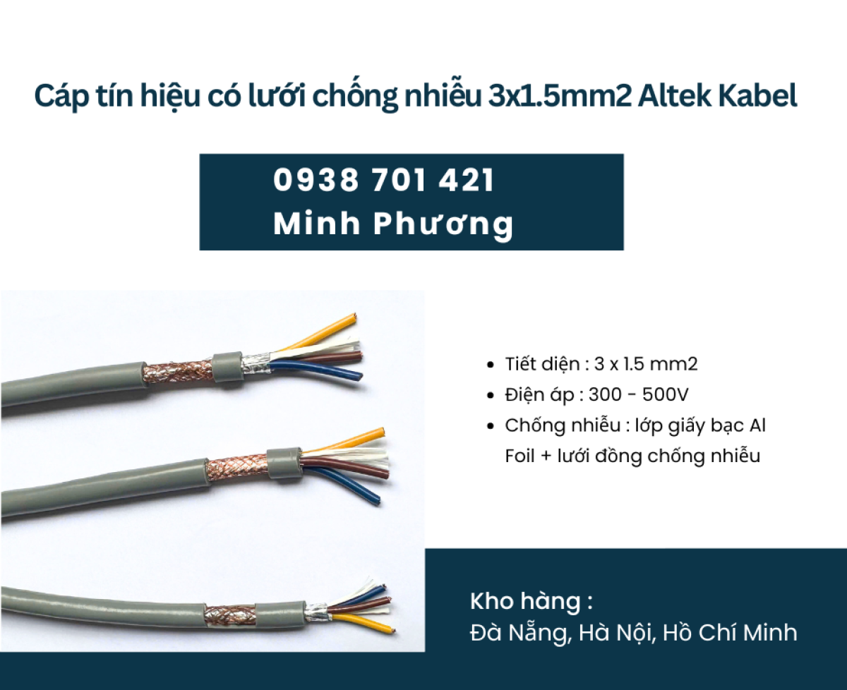 Cáp tín hiệu có lưới chống nhiễu 3x1.5mm2 chính hãng Altek Kabel hỗ trợ giao toàn quốc