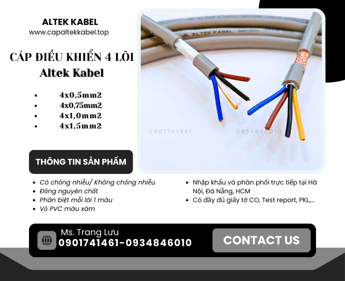 Cáp điều khiển chống nhiễu/ không chống nhiễu 4x0.5, 4x0.75, 4x1.0, 4x1.5