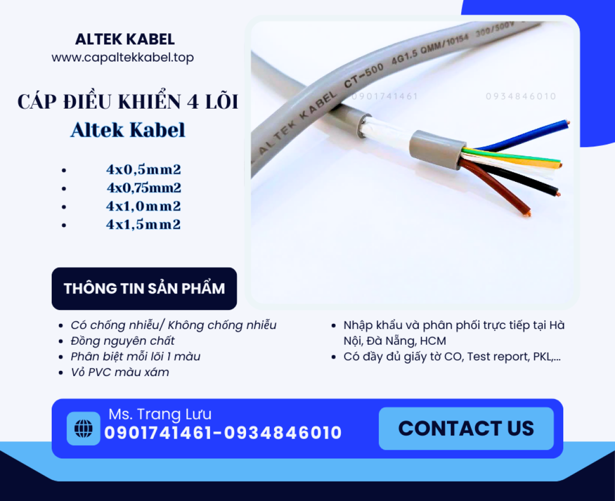 Cáp điều khiển chống nhiễu/ không chống nhiễu 4x0.5, 4x0.75, 4x1.0, 4x1.5