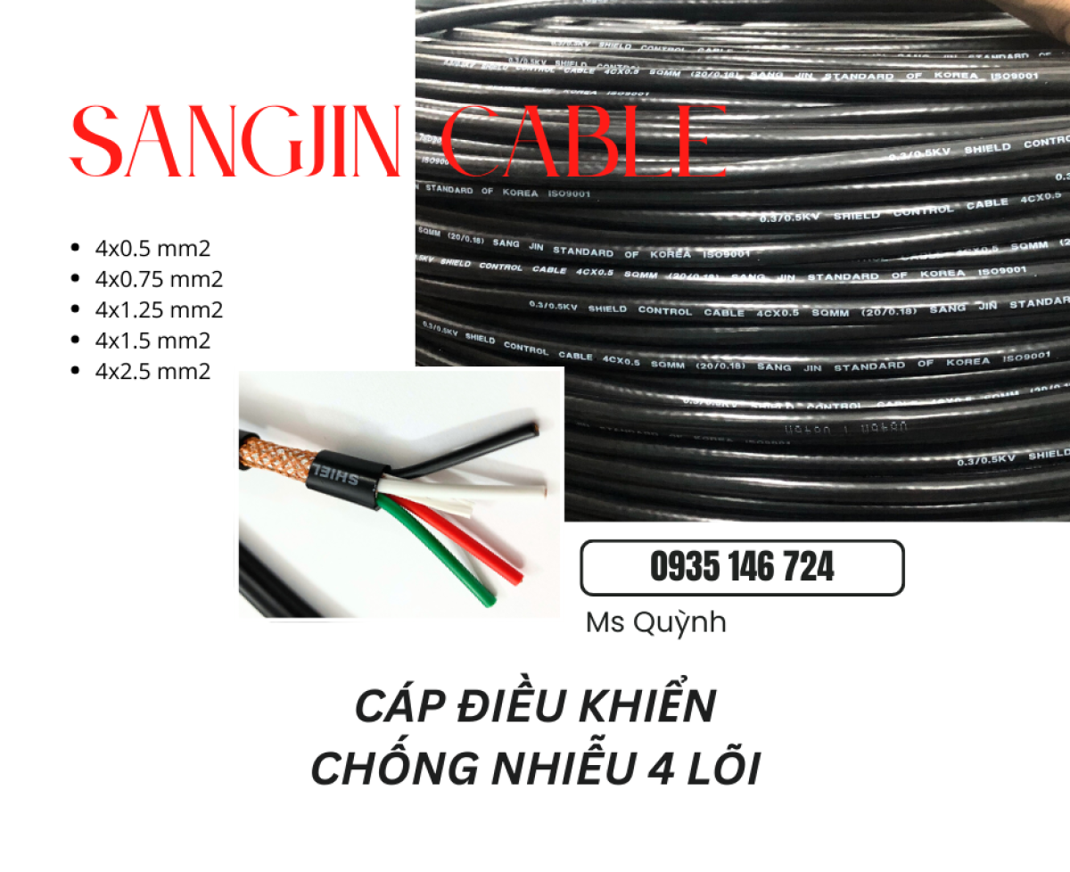 Cáp Sangjin 4x0.5, 4x0.75, 4x1.25 lõi đồng Sài Gòn