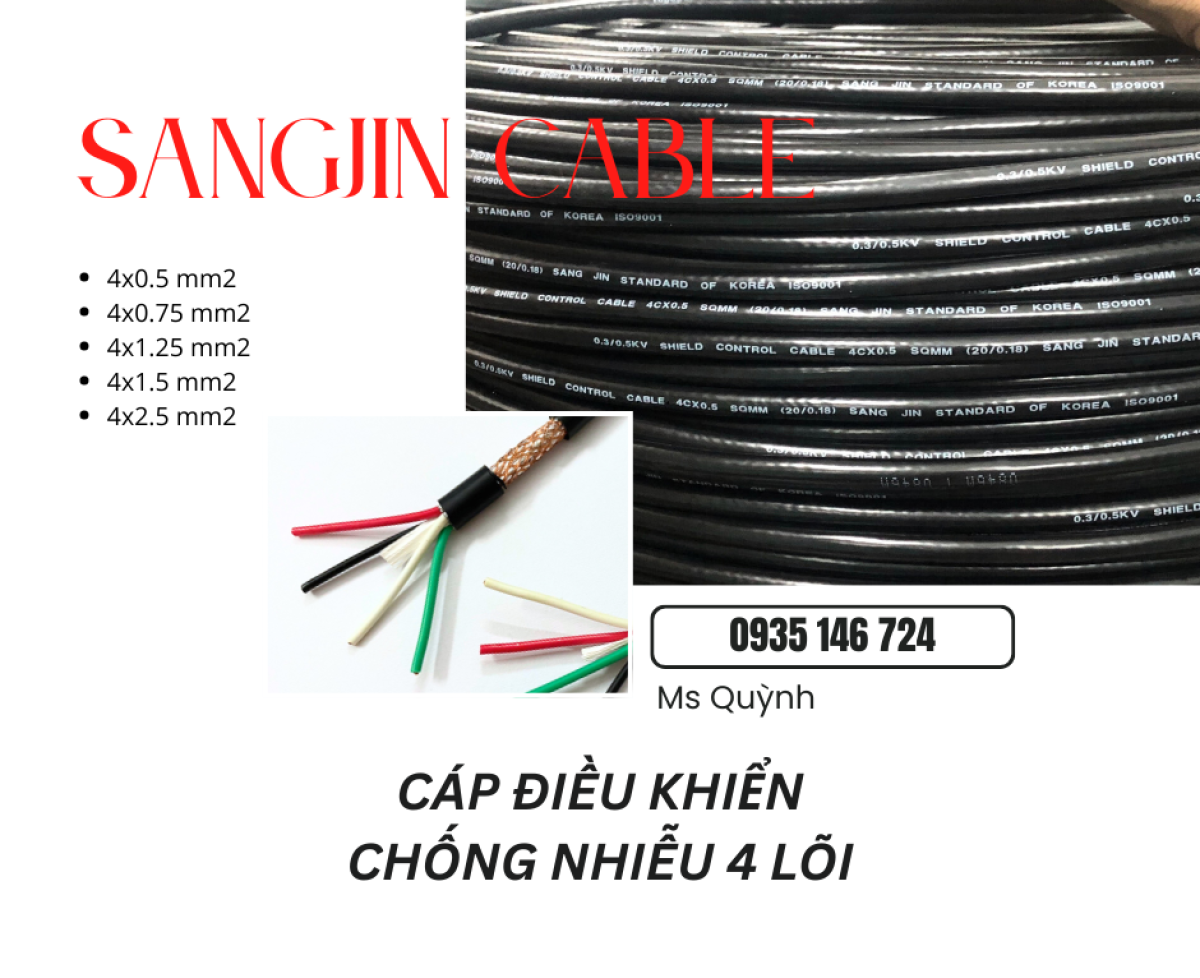 Cáp Sangjin 4x0.5, 4x0.75, 4x1.25 lõi đồng Sài Gòn