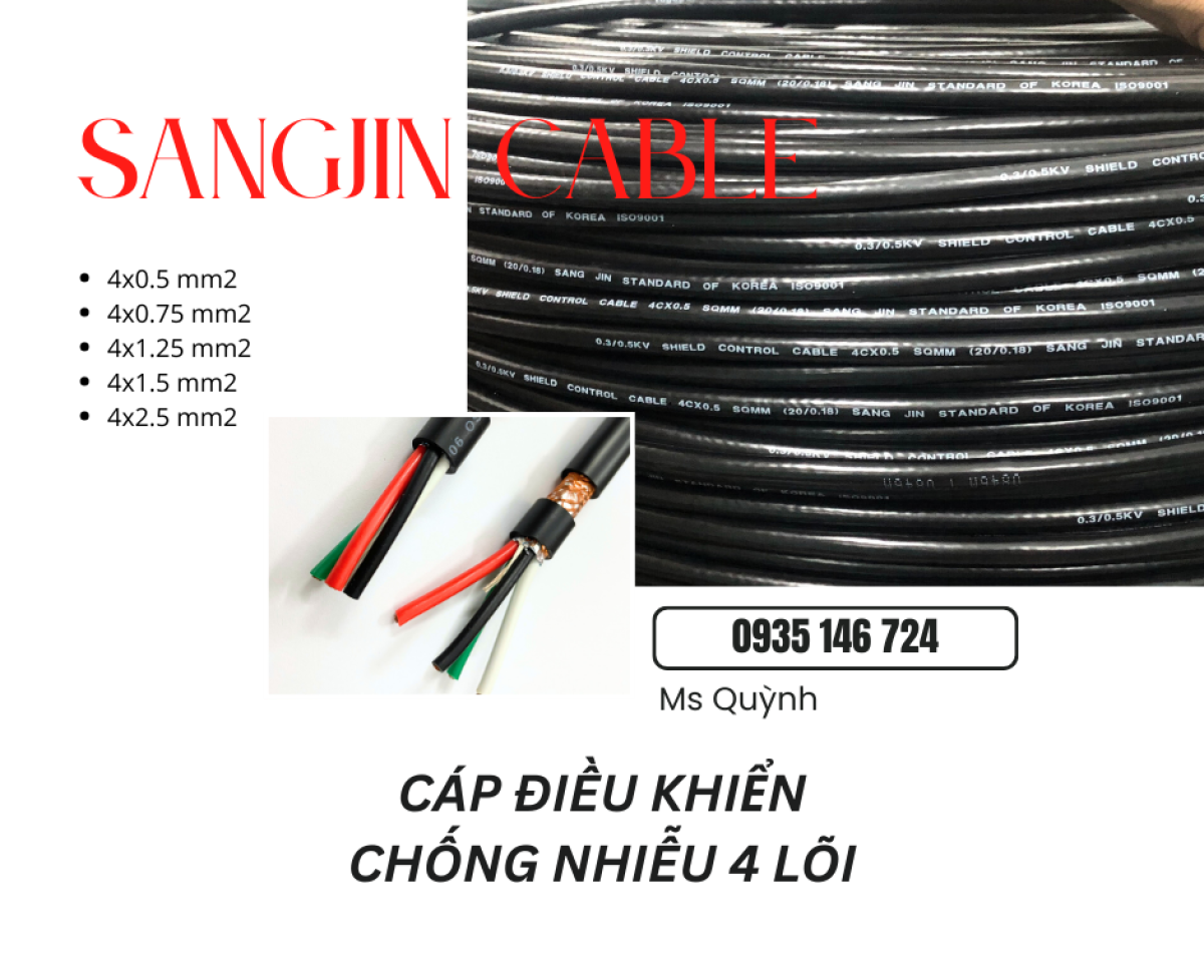 Cáp Sangjin 4x0.5, 4x0.75, 4x1.25 lõi đồng Sài Gòn