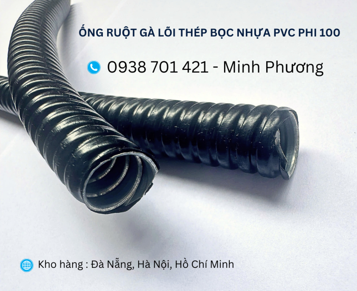 Ống ruột gà lõi thép bọc nhựa Pvc phi 100 sẵn kho Đà Nẵng, Hà Nội, Hồ Chí Minh