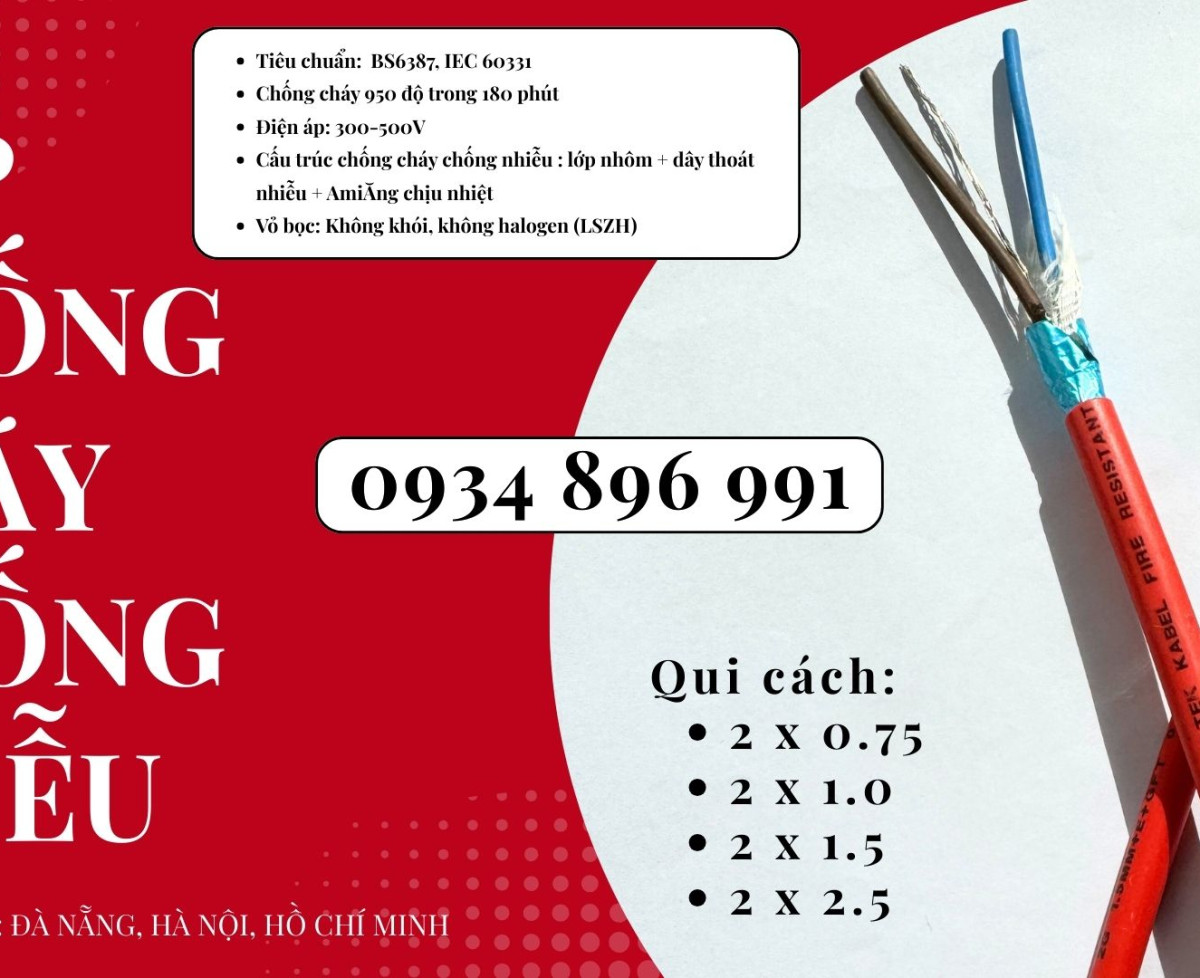 Cáp Chống Cháy Chống Nhiễu 2 X1.5 Đạt Chuẩn Bs6387, Iec 60331 Sơn La, Hòa Bình, Yên Bái