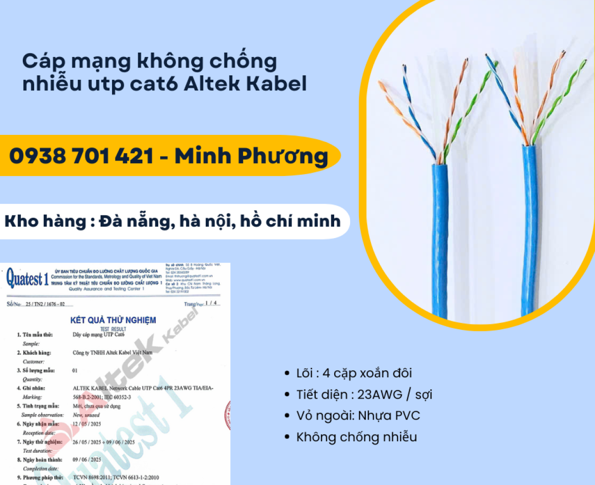Cáp mạng không chống nhiễu utp cat6 Altek Kabel Gia Lai, Đắk Lắk, Lâm Đồng