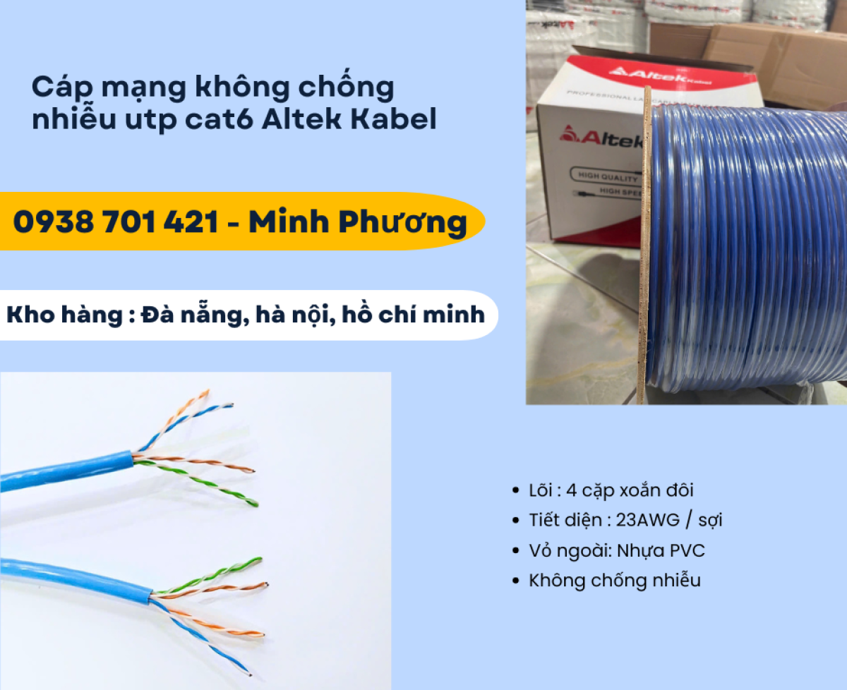 Cáp mạng không chống nhiễu utp cat6 Altek Kabel Gia Lai, Đắk Lắk, Lâm Đồng