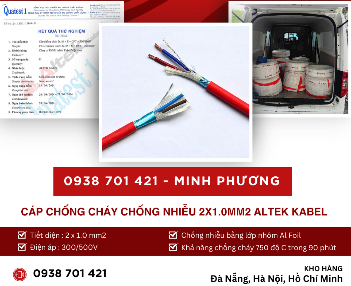 Cáp chống cháy chống nhiễu 2x1.0mm2 Altek Kabel hỗ trợ giao toàn quốc