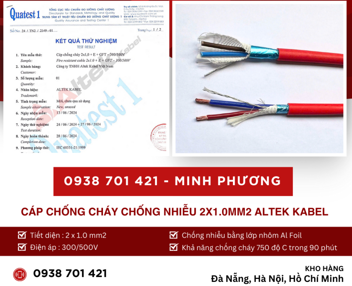 Cáp chống cháy chống nhiễu 2x1.0mm2 Altek Kabel hỗ trợ giao toàn quốc
