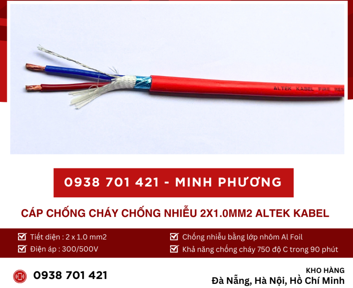 Cáp chống cháy chống nhiễu 2x1.0mm2 Altek Kabel hỗ trợ giao toàn quốc