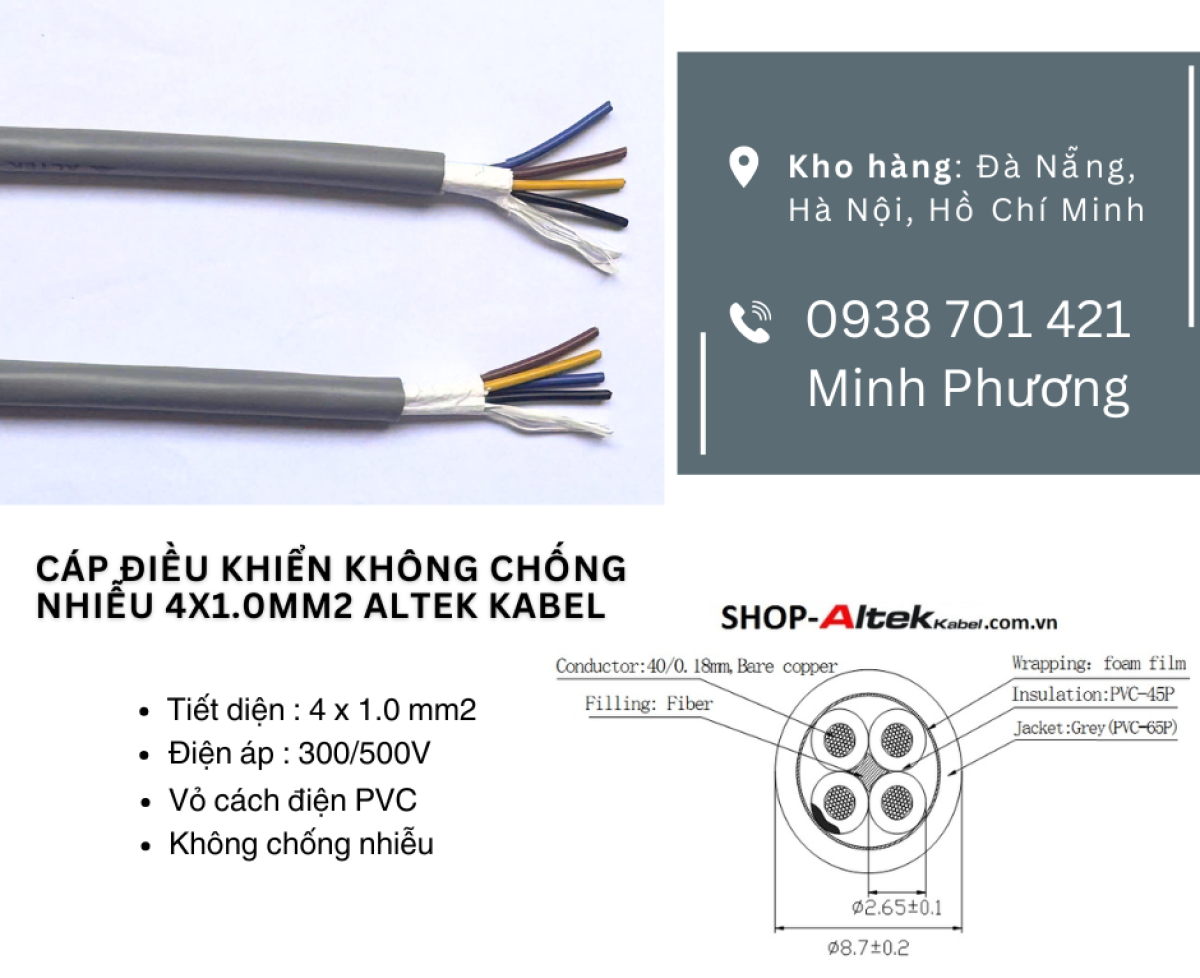 Cáp tín hiệu không chống nhiễu Altek Kabel 4x1.0mm2 Quảng Nam, Quảng Ngãi, Bình Định