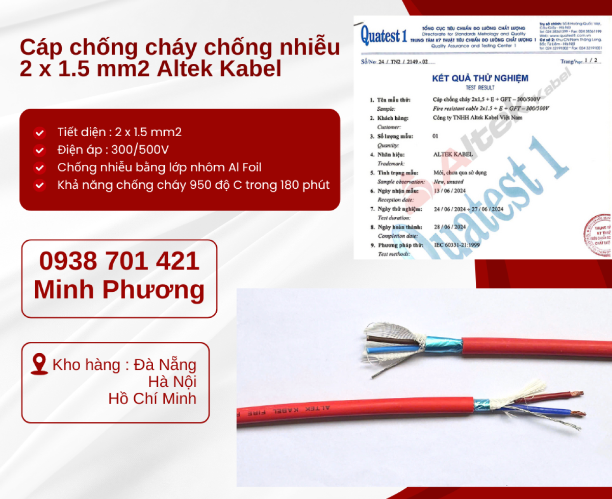 Dây cáp điện chống cháy chống nhiễu 2x1.5mm2 sẵn kho Đà Nẵng, Hà Nội, Hồ Chí Minh