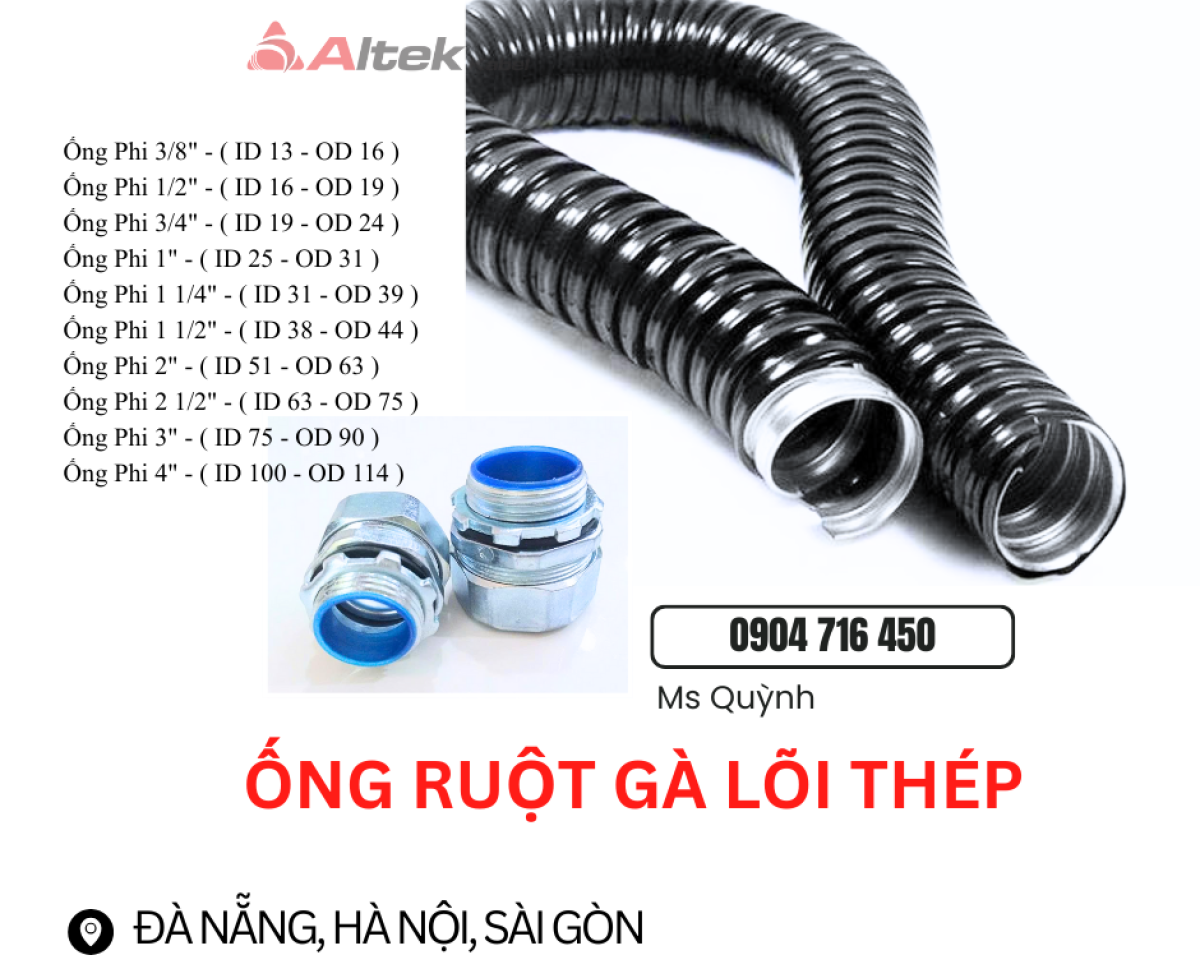Ống ruột gà lõi thép D16,D20,D25,D32 Đà Nẵng, Hà Nội, Sài Gòn, Huế, Bình