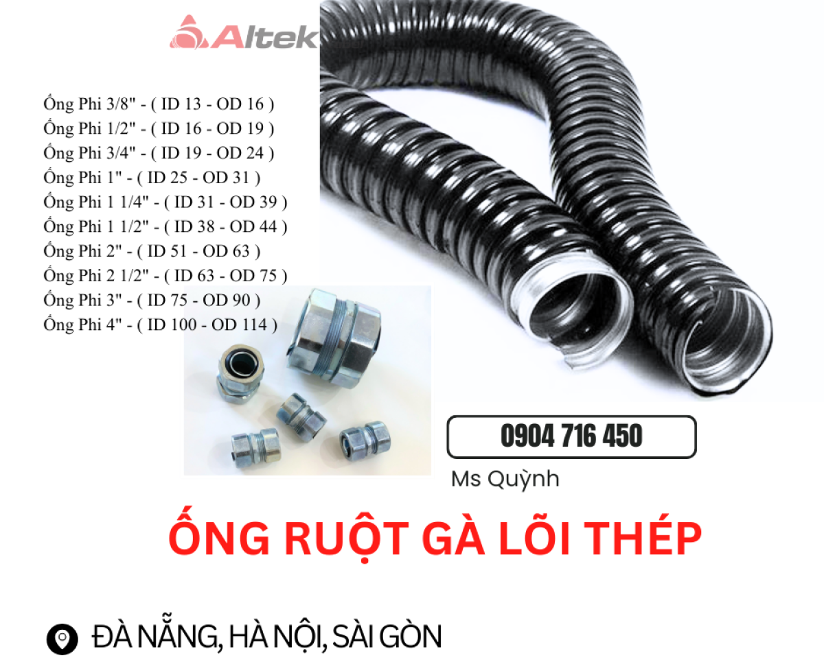 Ống ruột gà lõi thép D16,D20,D25,D32 Đà Nẵng, Hà Nội, Sài Gòn, Huế, Bình