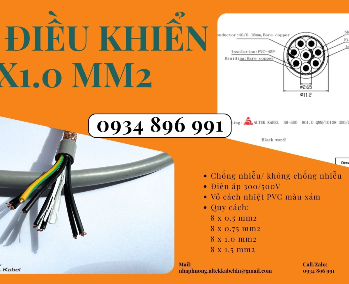 Cáp Tín Hiệu Altek Kabel 8 Lõi 1.5mm² phân phối tại Huế, Đà Nẵng, Quảng Trị