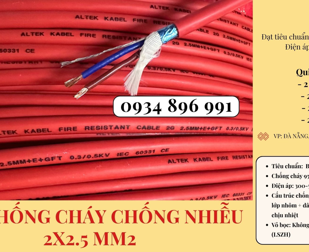 Dây Điện Chống Cháy Chống Nhiễu 2 X2.5 Đạt Chuẩn Bs6387, Iec 60331 Sơn La, Hòa Bình, Yên Bái
