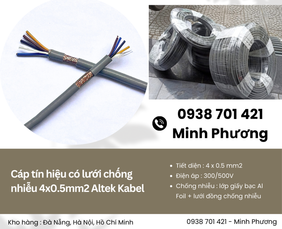 Cáp tín hiệu có lưới chống nhiễu 4x0.5mm2 Altek Kabel chính hãng, giao ngay