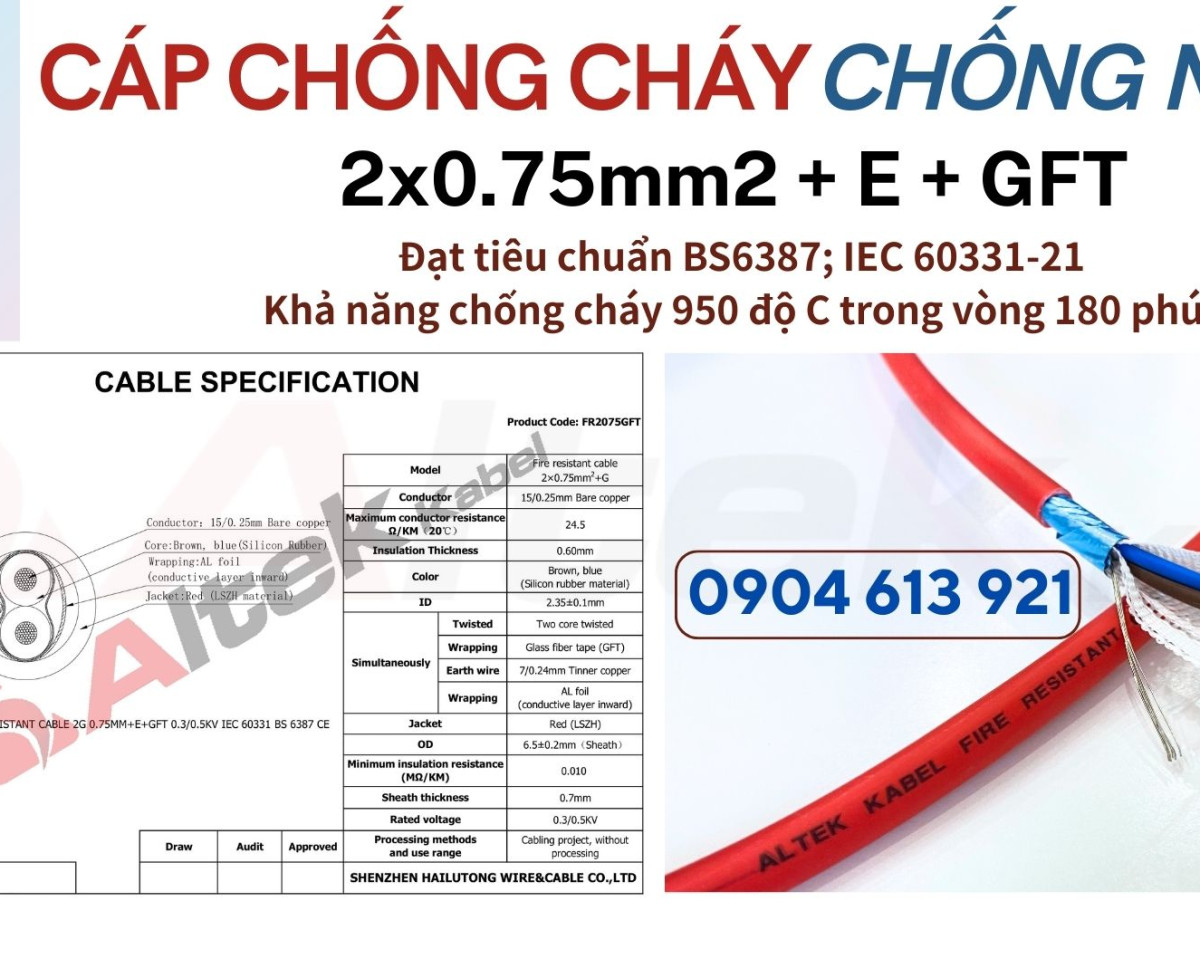 Dây báo cháy chống cháy chống nhiễu 2x1.0mm2 Altek Kabel