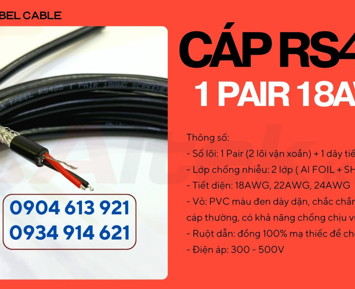 Cáp truyền thông RS485 vặn xoắn chống nhiễu 2 lớp 1 pair 18AWG Altek Kabel
