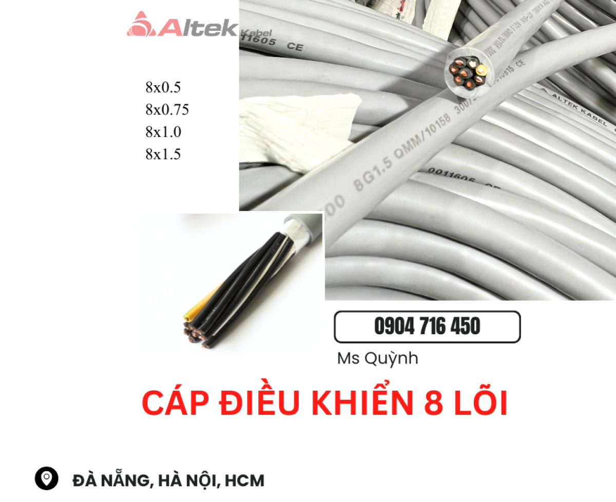 Tổng kho cáp điều khiển Altek Kabel 8x1.0, 8x1.5, 8x0.75