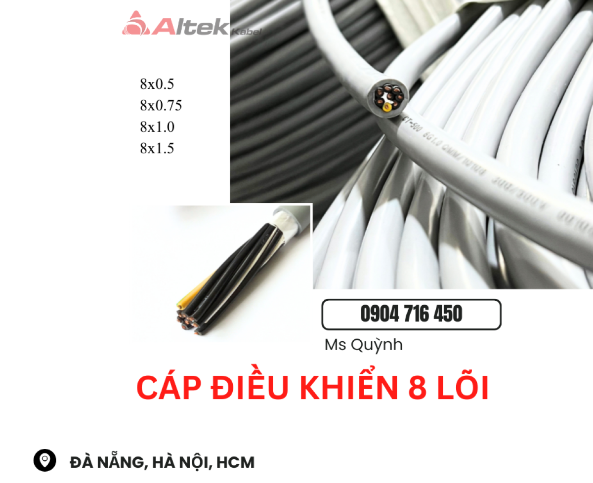 Tổng kho cáp điều khiển Altek Kabel 8x1.0, 8x1.5, 8x0.75