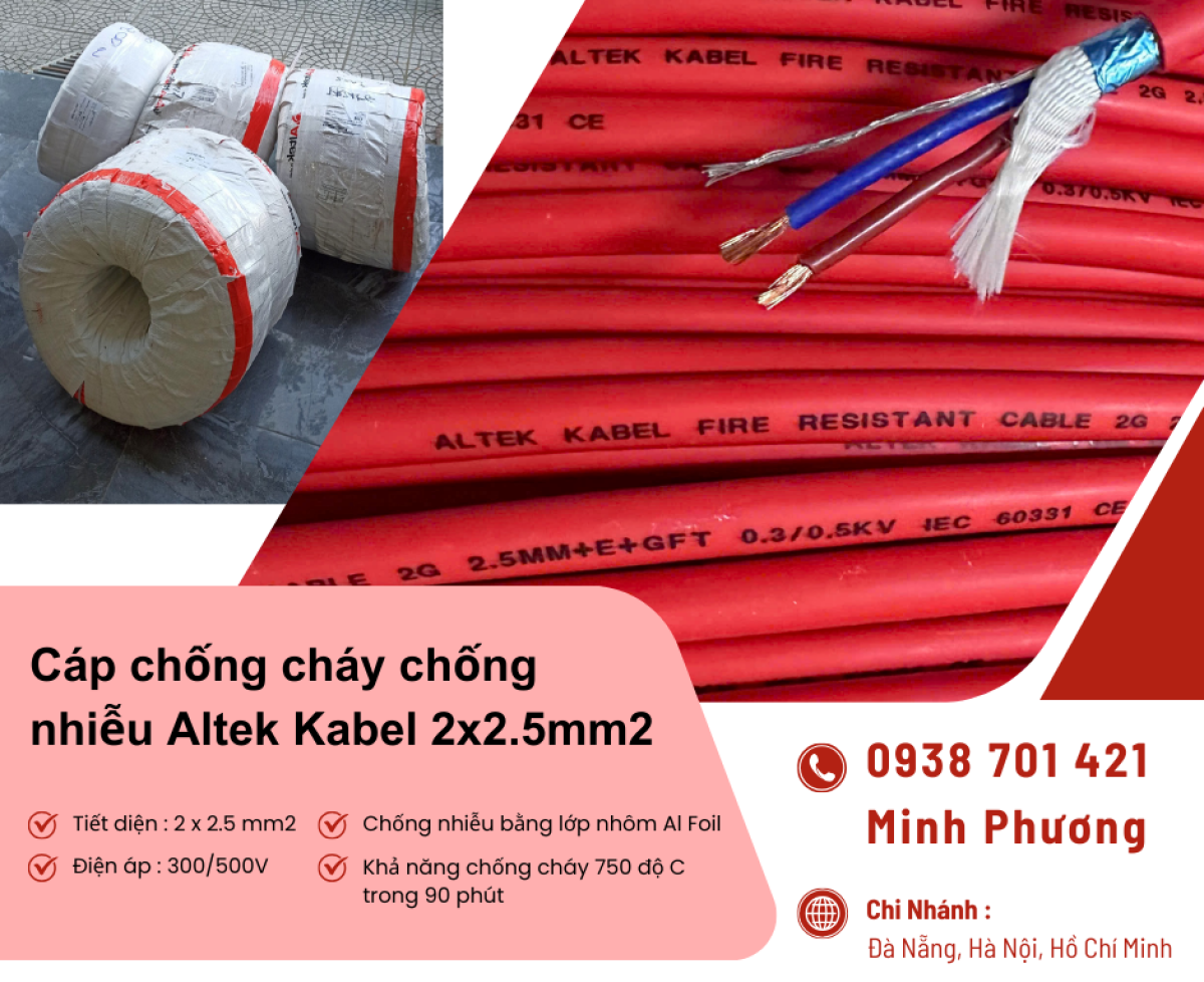 Cáp chống cháy chống nhiễu 2x2.5mm2 Altek Kabel Đà Nẵng, Bình Định, Phú Yên