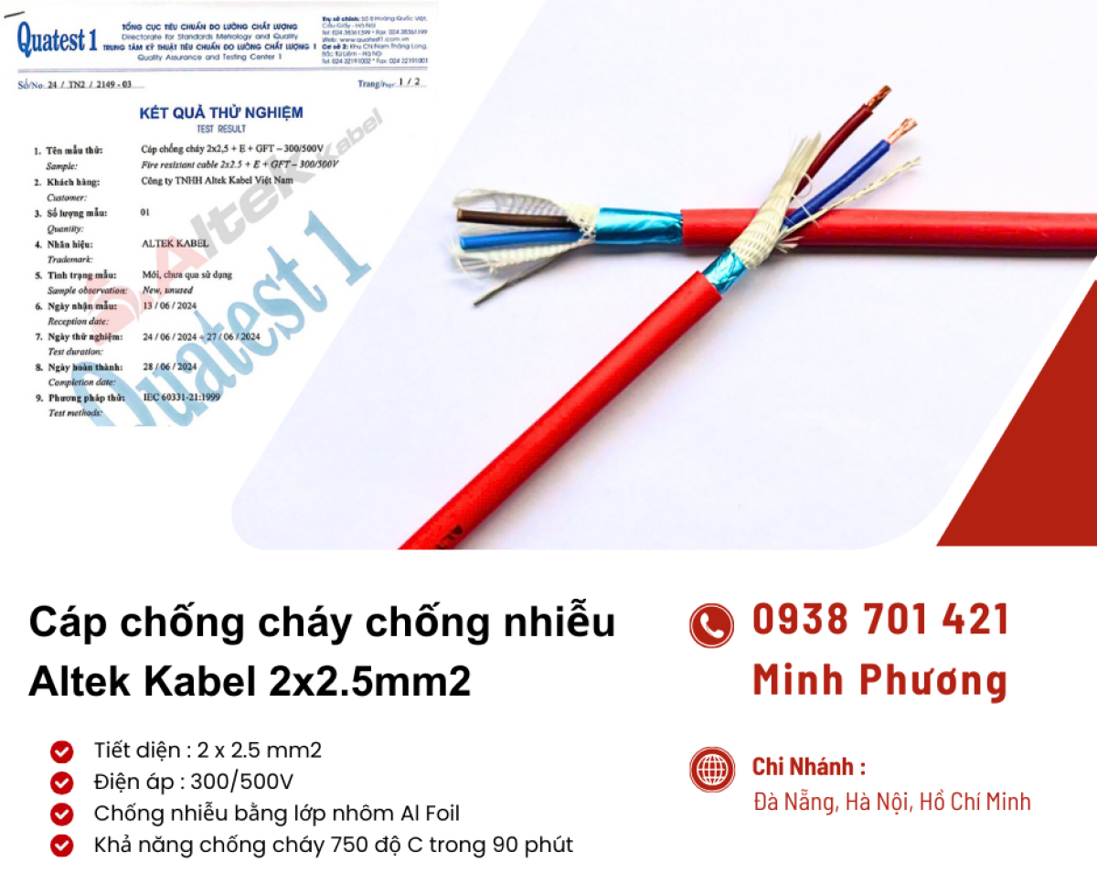 Cáp chống cháy chống nhiễu 2x2.5mm2 Altek Kabel Đà Nẵng, Bình Định, Phú Yên