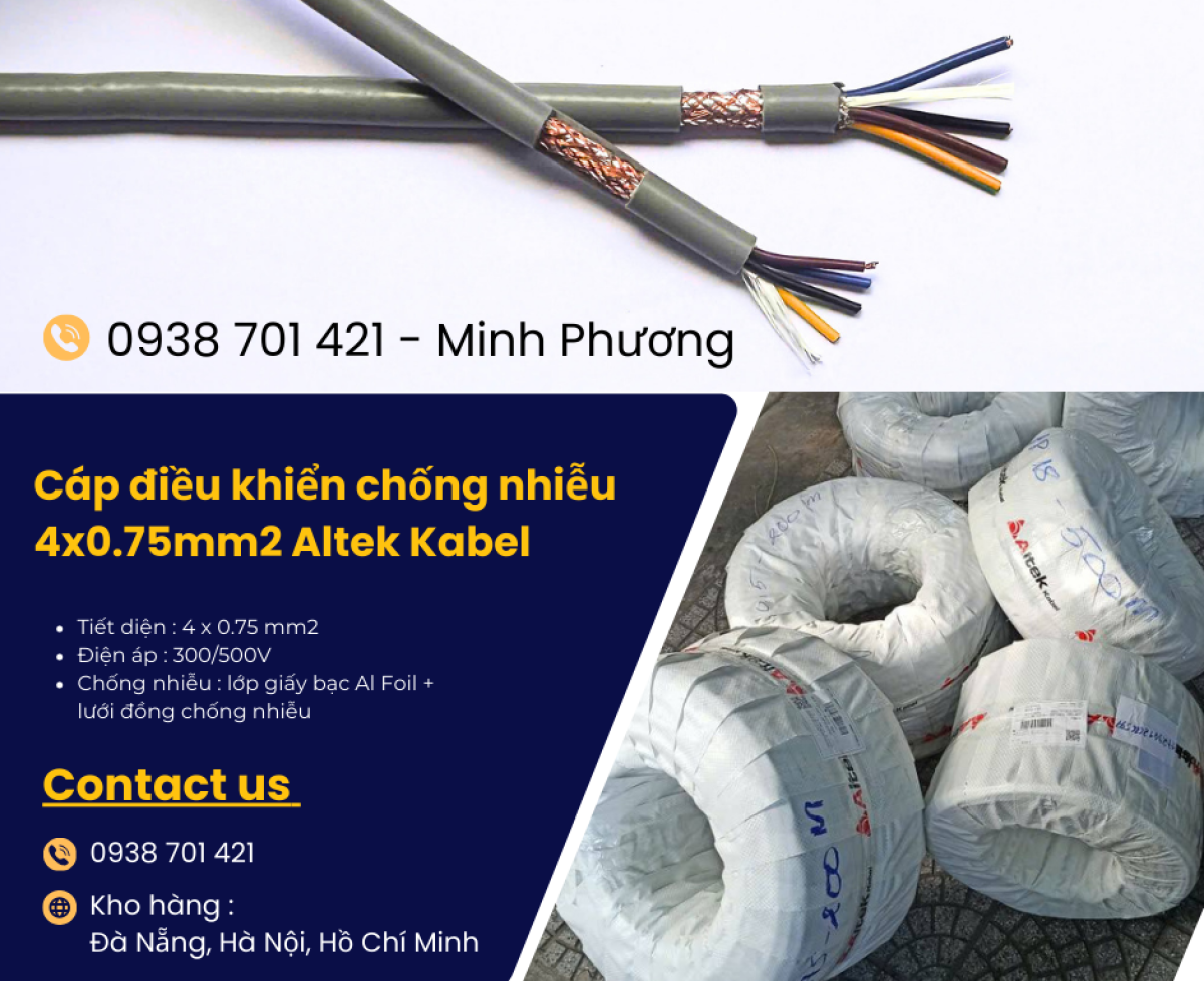 Cáp điều khiển chống nhiễu 4x0.75mm2 giao ngay Đà Nẵng, Quảng Nam, Quảng Ngãi