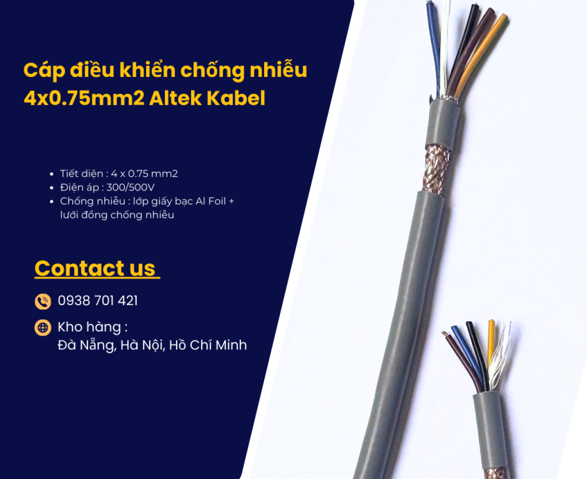 Cáp điều khiển chống nhiễu 4x0.75mm2 giao ngay Đà Nẵng, Quảng Nam, Quảng Ngãi