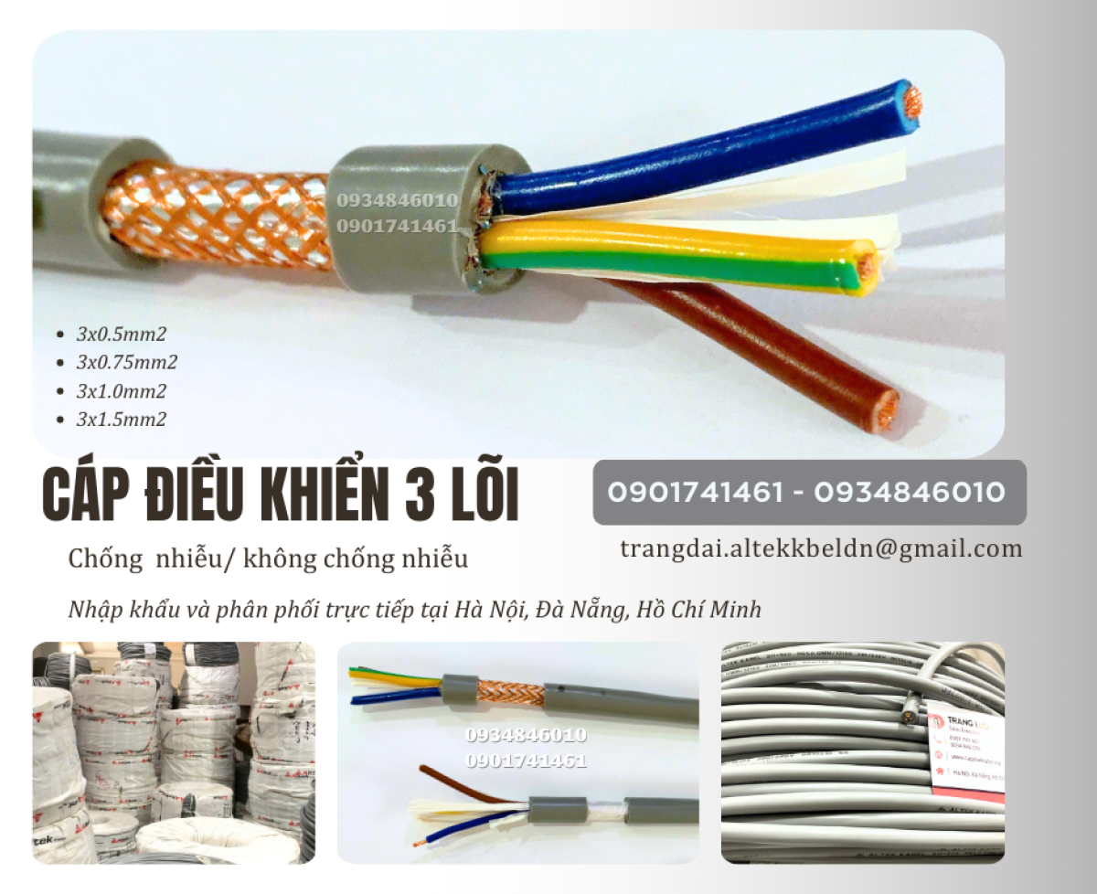 Cáp điều khiển 3x0.5, 3x0.75, 3x1.0, 3x1.5 Altek Kabel chính hãng giá xưởng