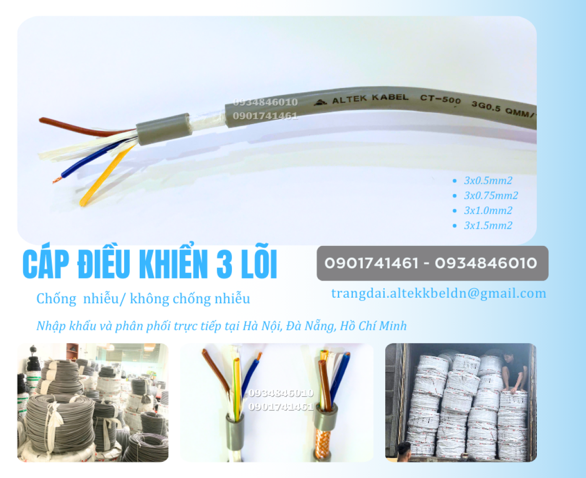 Cáp điều khiển 3x0.5, 3x0.75, 3x1.0, 3x1.5 Altek Kabel chính hãng giá xưởng