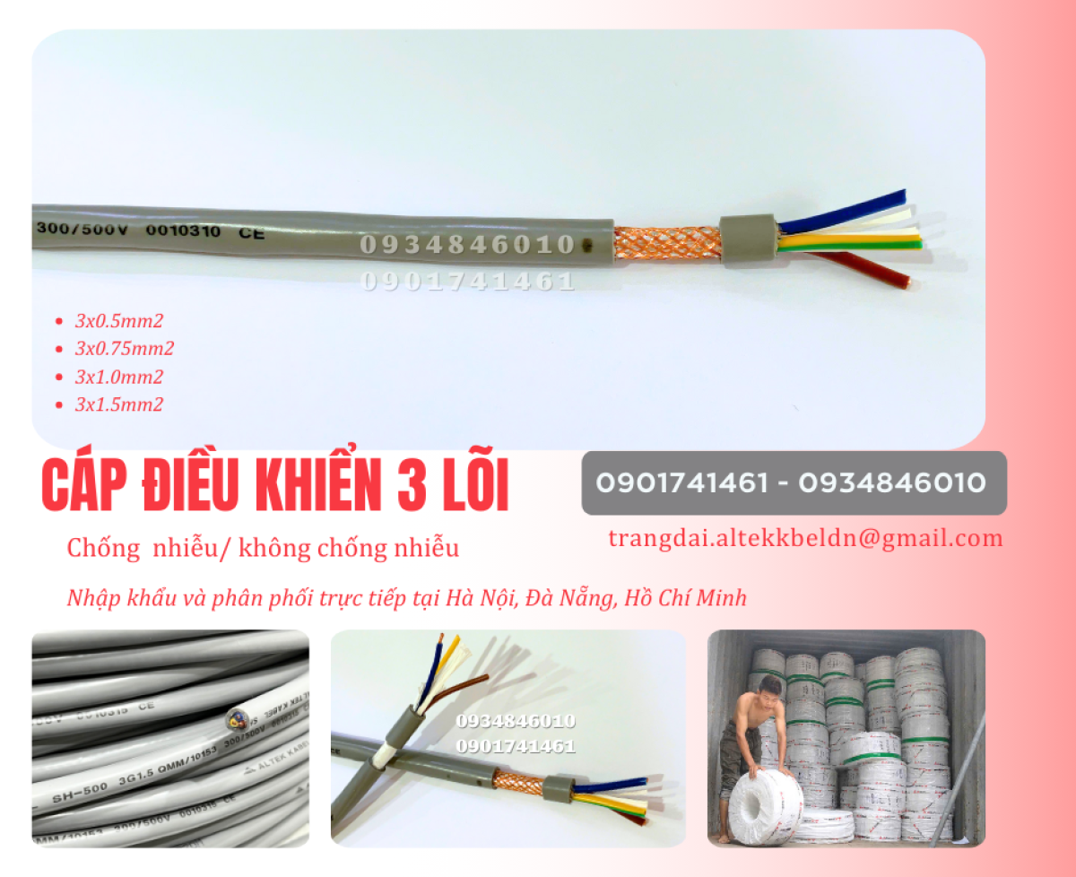 Cáp điều khiển 3x0.5, 3x0.75, 3x1.0, 3x1.5 Altek Kabel chính hãng giá xưởng