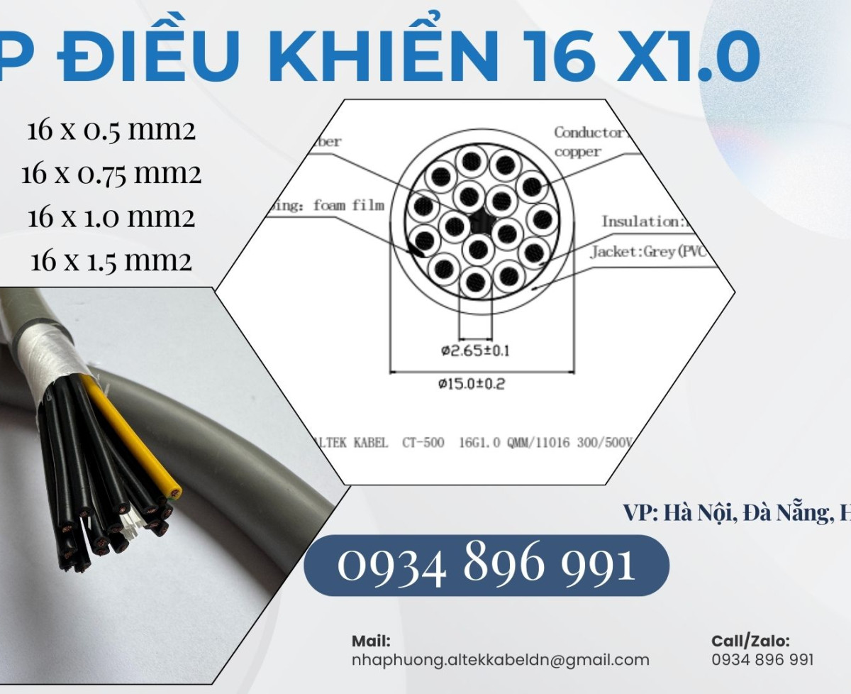 Cáp Tín Hiệu Điều Khiển 16 Lõi 0.5mm² Long An, Đồng Nai, Tây Ninh, Bà Rịa Vũng Tàu