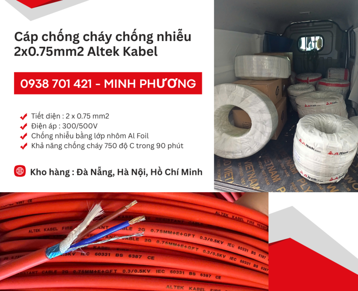 Cáp chống cháy chống nhiễu 2 lõi 0.75mm2 Aktek Kabel Huế, Quãng Ngãi, Bình Định