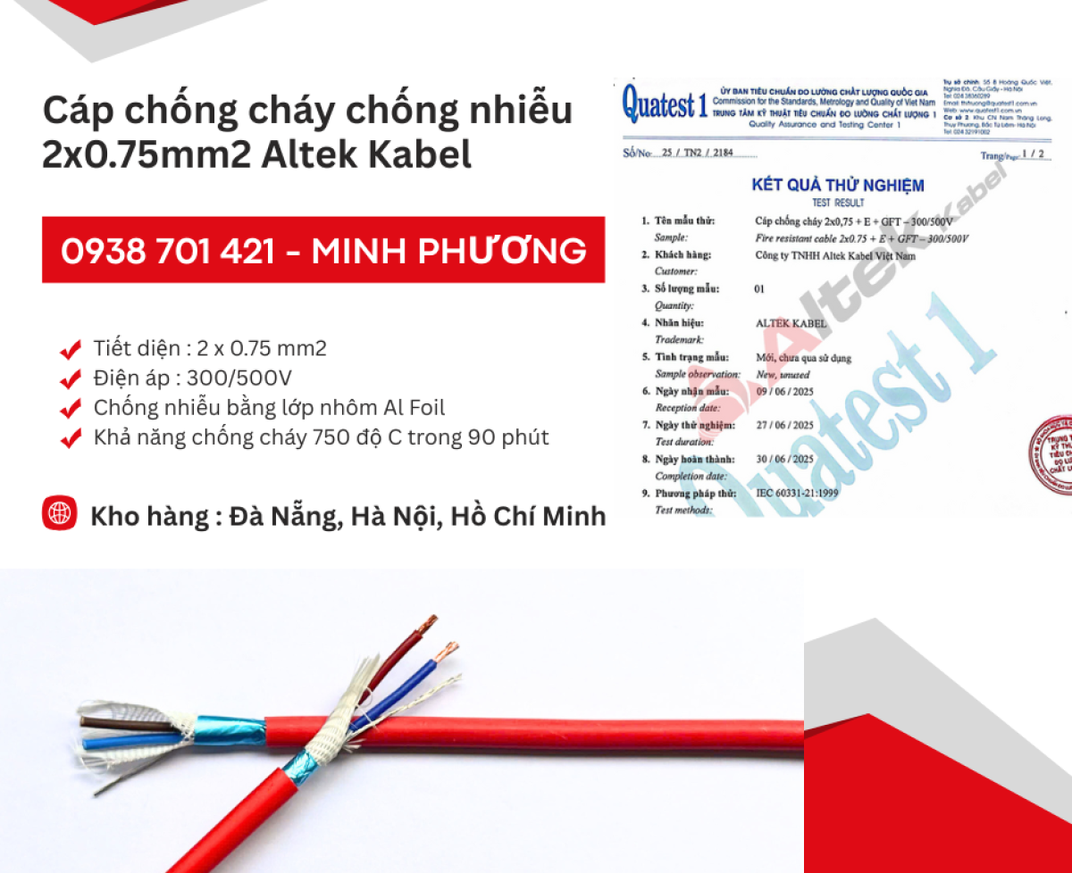Cáp chống cháy chống nhiễu 2 lõi 0.75mm2 Aktek Kabel Huế, Quãng Ngãi, Bình Định