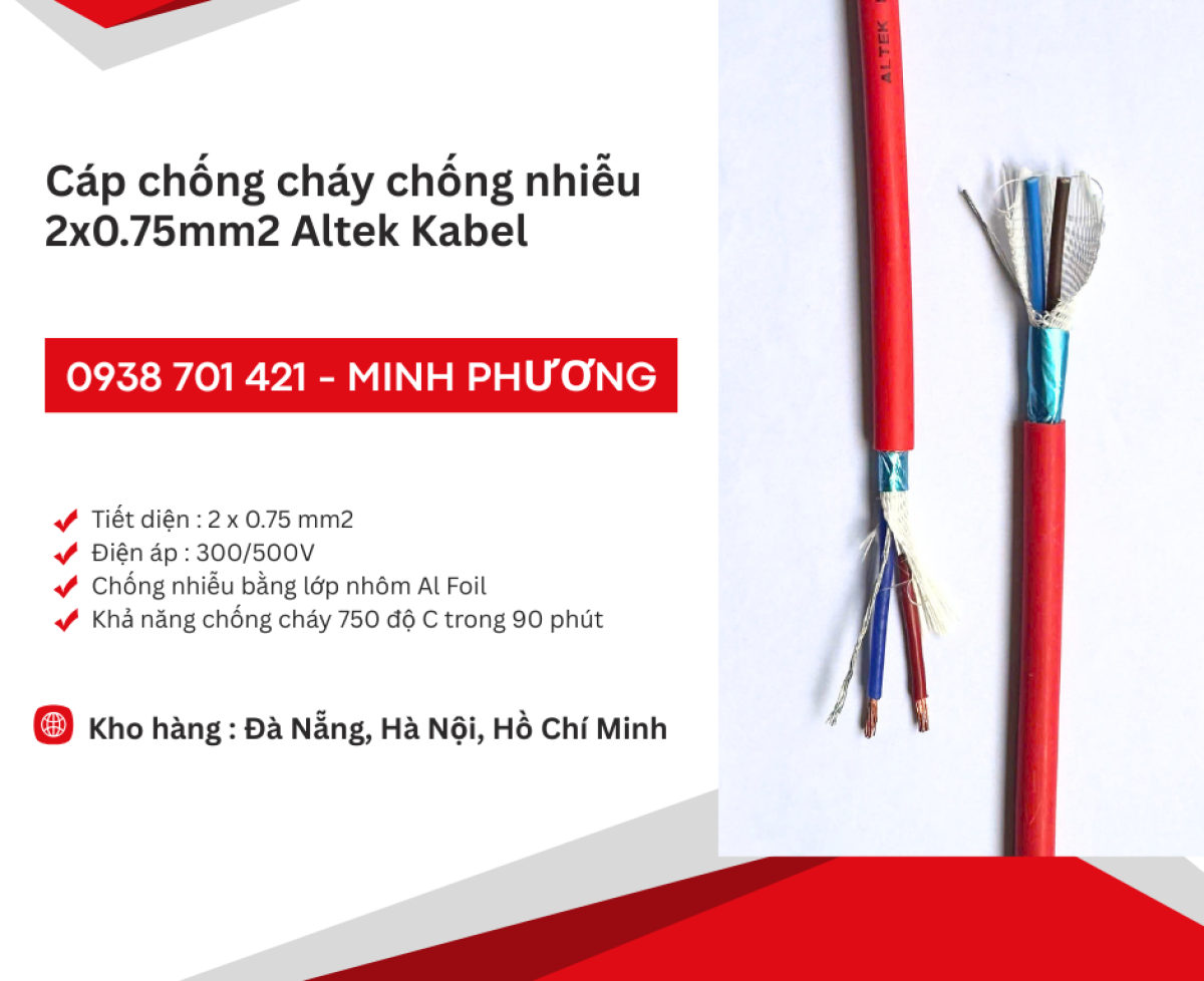 Cáp chống cháy chống nhiễu 2 lõi 0.75mm2 Aktek Kabel Huế, Quãng Ngãi, Bình Định