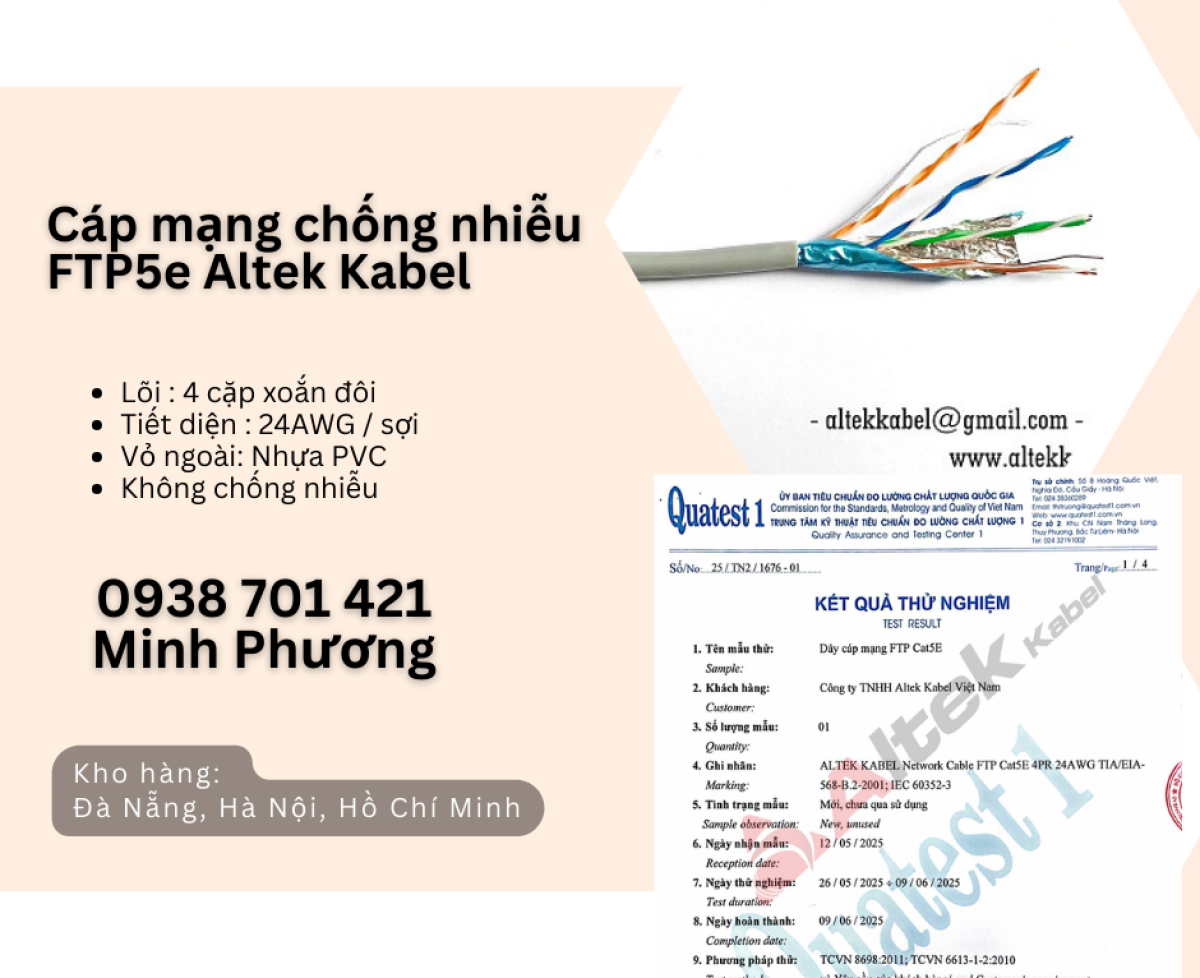 Cáp mạng chống nhiễu FTP5e giao ngay Ninh Thuận, Bình Thuận, Kon Tum