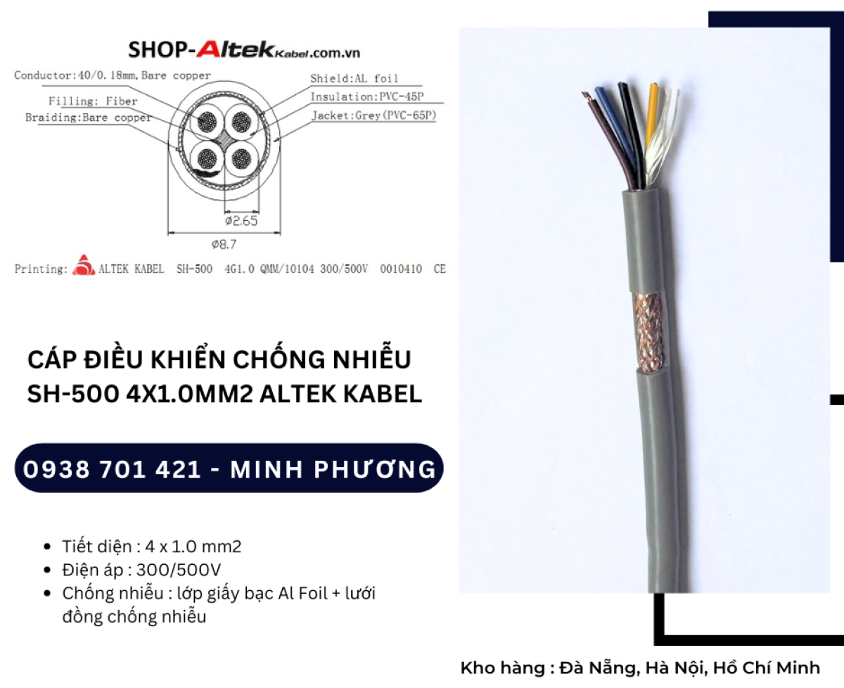 Dây cáp điều khiển chống nhiễu SH-500 4x1.0mm2 Đà Nẵng, Hồ Chí Minh, Hà Nội