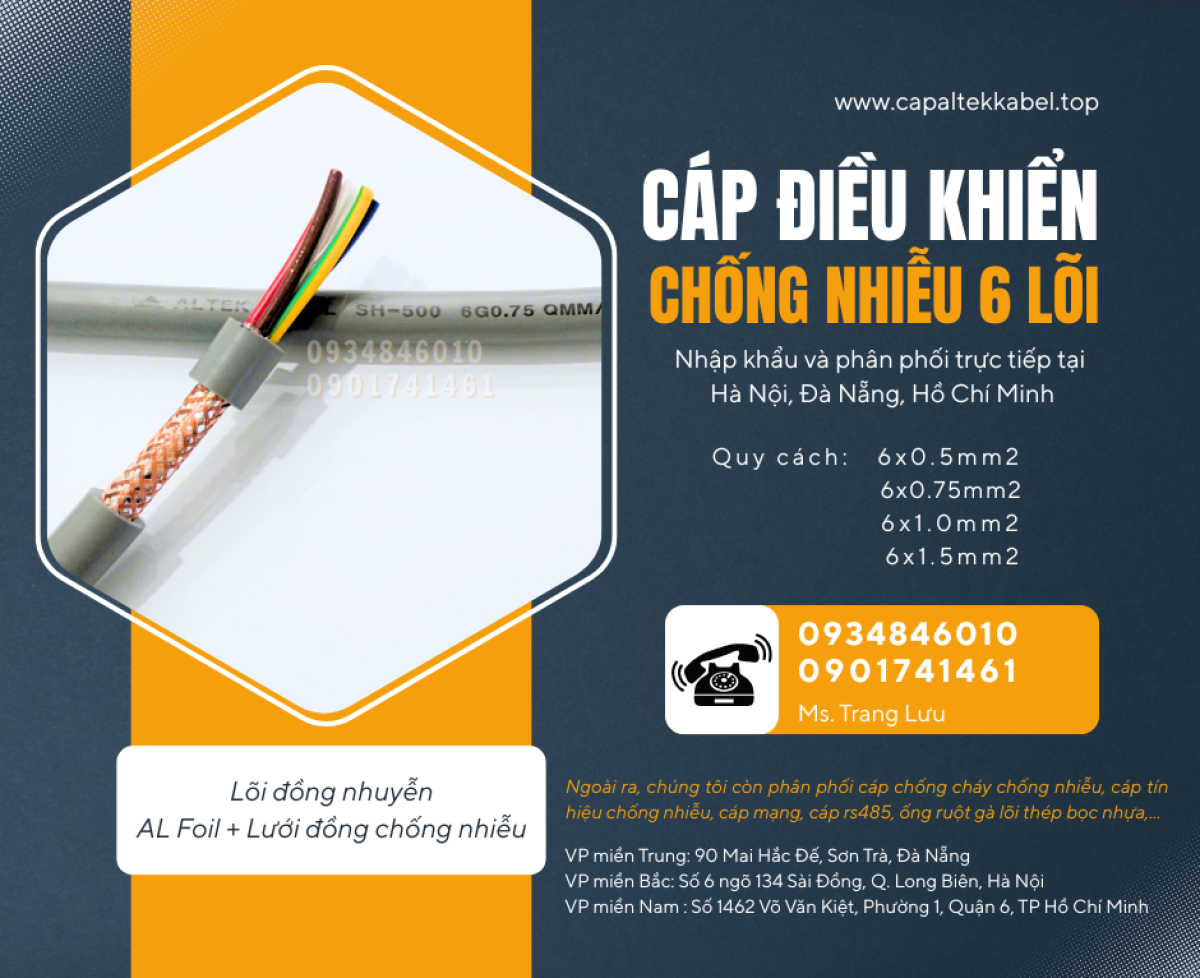 Cáp điều khiển 6x0.5, 6x0.75, 6x1.0, 6x1.5 SH-500 Altek Kabel