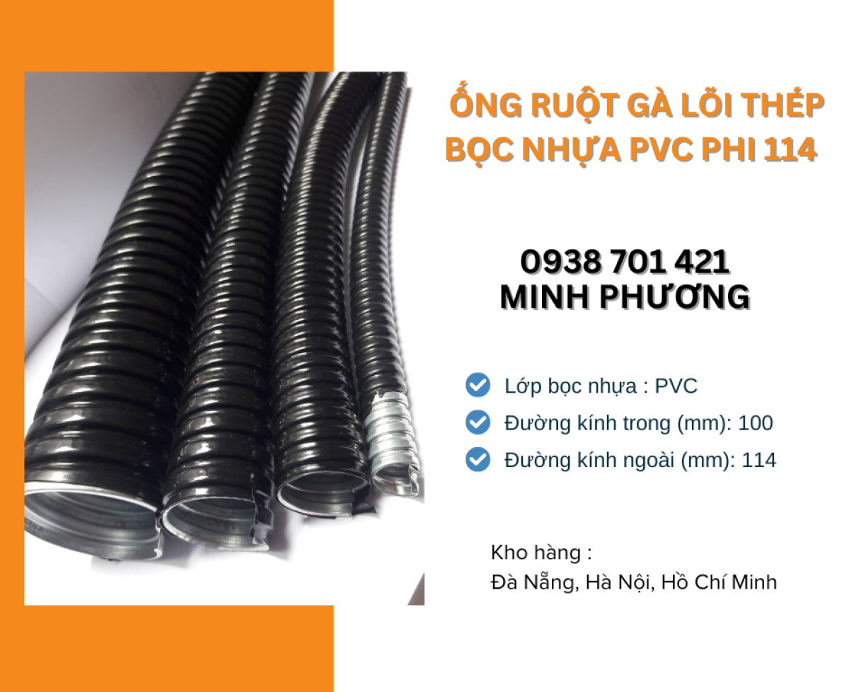 Ống ruột gà lõi thép bọc nhựa Pvc phi 114 Quảng Ngãi, Ninh Thuận, Gia lai