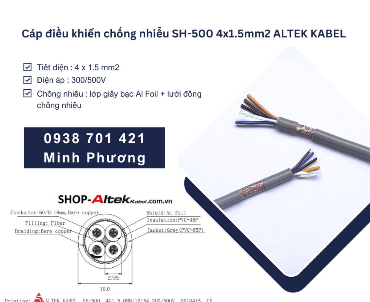 Cáp tín hiệu chống nhiễu sh-500 4x1.5mm2 Altek Kabel giao ngay Đà Nẵng, Huế