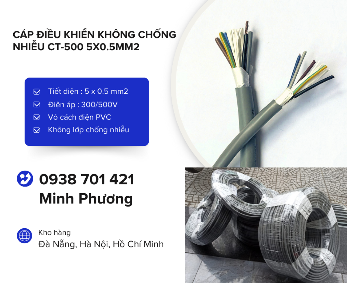 Cáp điều khiển không chống nhiễu CT-500 5x0.5mm2 Đà Nẵng, Hà Nội, Hồ Chí Minh
