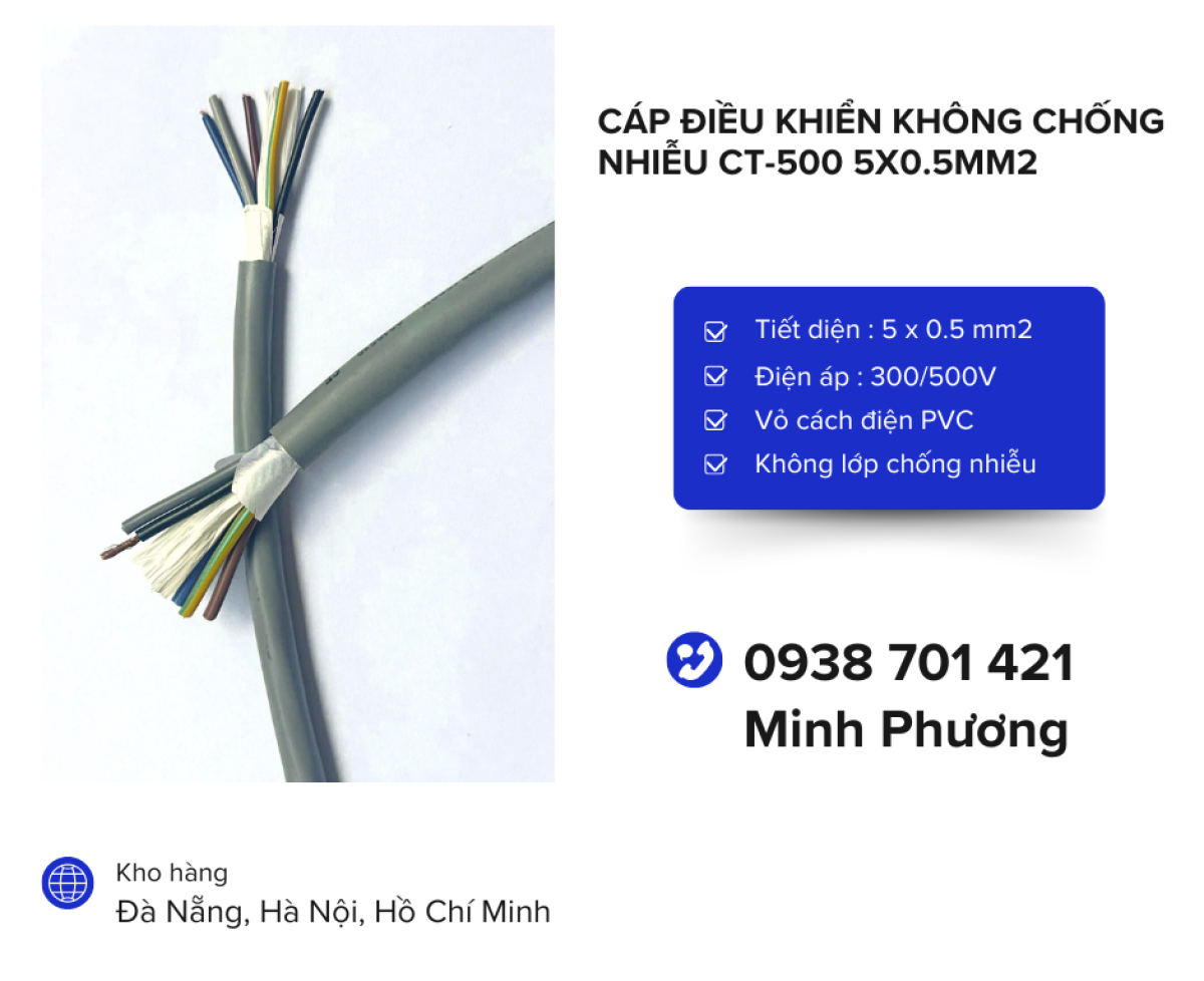 Cáp điều khiển không chống nhiễu CT-500 5x0.5mm2 Đà Nẵng, Hà Nội, Hồ Chí Minh